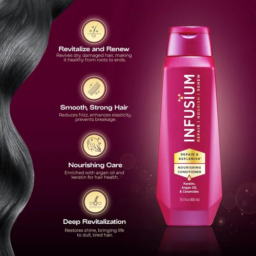 Miniatura 4 de Infusium Acondicionador Nutritivo Reparador y Reabastecedor - Acondicionador para el Cabello con Queratina, Aceite de Argán y Ceramidas - Adecuado