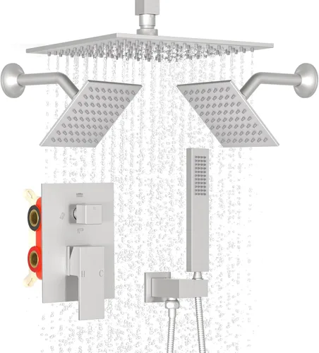 Miniatura 33 de Enga Sistema de ducha con chorros corporales de 12 pulgadas, ducha de lluvia montada en la pared y pulverizadores de mano de latón de cuerpo