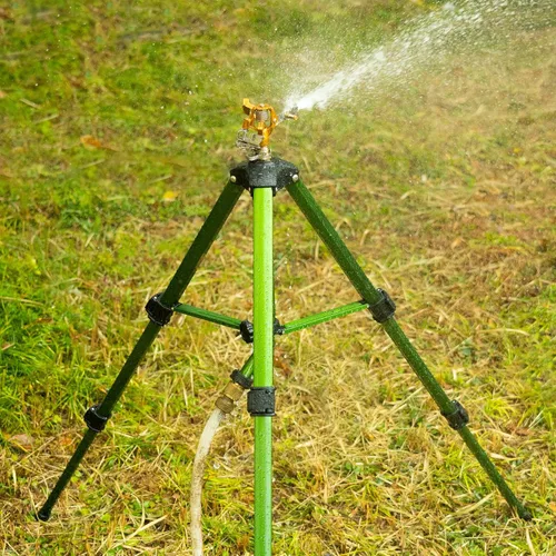 Miniatura 2 de Hourleey Aspersor de impacto en base de trípode, rociadores de latón resistentes para patio, césped, jardín, cobertura de área grande de 0 a 360