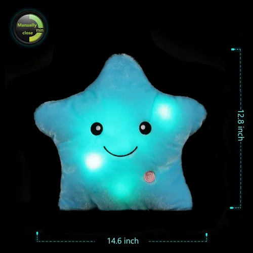 Miniatura 4 de Almohada de felpa con forma de estrella brillante con luz LED, cojines de luz nocturna creativos, juguetes de peluche para regalos para niños, Azul