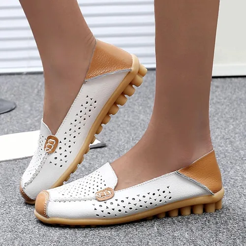 Miniatura 2 de Zapatos deportivos de moda para mujer, mocasines casuales de cuero con estampado floral, puntera redonda, huecos, tacón bajo, mocasines ligeros