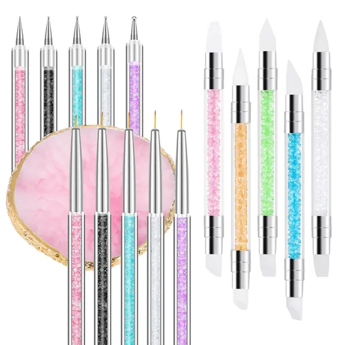 BESARME 11 herramientas de arte de uñas, paleta de arte de uñas con 5 bolígrafos de escultura artística de uñas y bolígrafo de puntos de 2 vías y