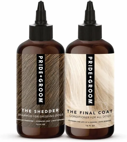 Pride and Groom The Shedder Box Set – Champú y acondicionador para perros Deshedding con mezcla natural de aceites esenciales e ingredientes para