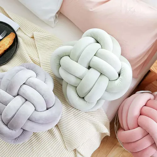 Miniatura 4 de Bola de almohada de nudo, cojines decorativos con tela de terciopelo para sofá cama, decoración de 12 pulgadas, cojines cuadrados anudados para sala