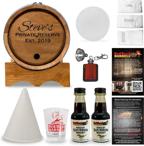 Miniatura 18 de Red Head Barrels - Barril de envejecimiento de roble blanco americano grabado personalizado de 2 litros con juego de regalo saborizante, vaso de Ron