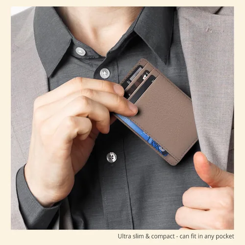 Miniatura 6 de Carteras de cuero Oak Leathers, delgadas y minimalistas con bloqueo RFID, tarjetero de bolsillo frontal para hombres y mujeres, Desnudo
