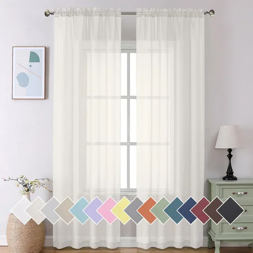 Miniatura 170 de Aiyufeng 2 paneles de cenefa transparente negra de 14 pulgadas de largo, cortinas cortas negras transparentes para dormitorio, cortinas de cocina