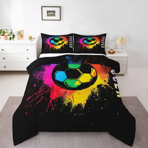 Miniatura 8 de Erosebridal Juego de edredón de fiesta de bolos para niños y niñas, juego de ropa de cama de bola de boliche, tamaño individual, marco de agua