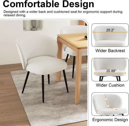 Miniatura 4 de Juego de 2 sillas tapizadas de tela, sillas de tocador de maquillaje, sillas decorativas modernas, sillas de comedor con patas de metal para cocina