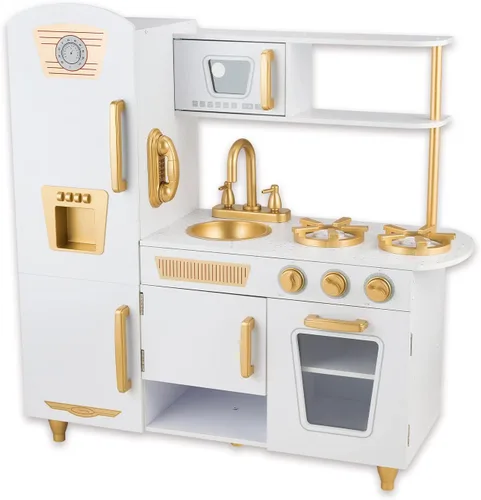 Miniatura 11 de Juego de cocina para niños de 3 a 8 años, cocina de madera con accesorios de cocina y alimentos de corte, incluyendo horno, estufa, grifo