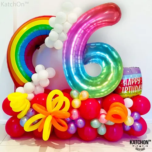 Miniatura 6 de Globos gigantes del número 60 para cumpleaños de niña – 40 pulgadas Globo arcoíris 60 para decoraciones de cumpleaños 60 para niñas Globos