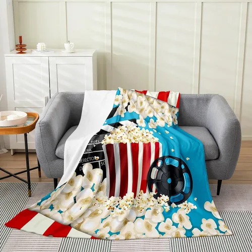 Miniatura 40 de Feelyou Manta de felpa para cine, manta de franela con patrón de palomitas de maíz para niños, niñas, adolescentes, póster de cine para todas