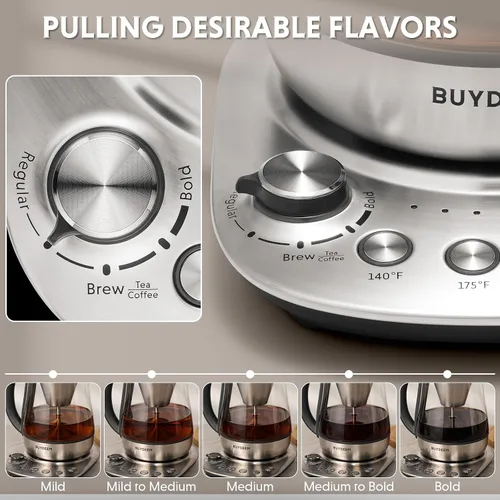 Miniatura 5 de BUYDEEM K176 - Tetera eléctrica multifuncional de acero inoxidable para preparar té y café, mantener el calor automático, 5 controles de sabor, 1.5L