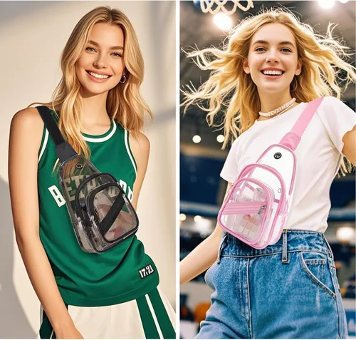 Miniatura 2 de Bolsa transparente para eventos en estadios, mochila transparente para mujer, impermeable, de PVC, cangurera cruzada para conciertos Semi negro
