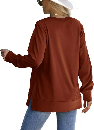 Miniatura 3 de Saloogoe Sudadera para mujer con abertura lateral, moda de otoño 2023, camisas de manga larga