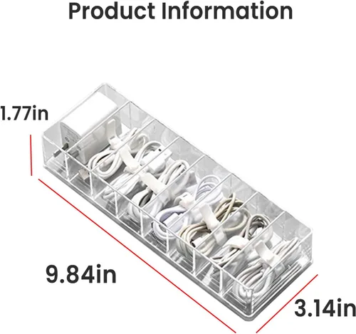 Miniatura 2 de Kit organizador de cables con caja de almacenamiento de cables de 8 compartimentos (sin tapa) y 10 bridas de alambre, organizador de escritorio
