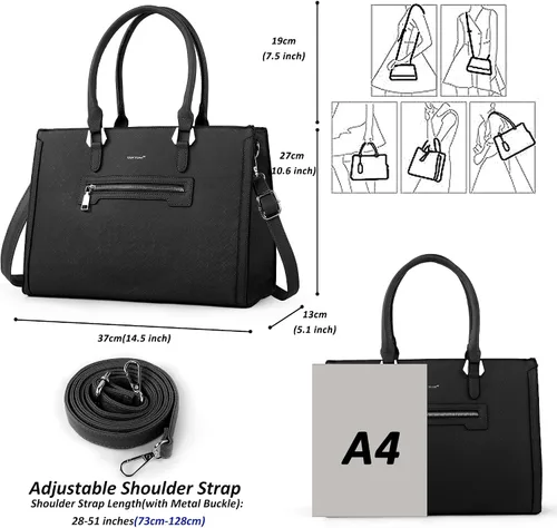 Miniatura 3 de TANTOMI Structured Satchel Purses for Women, Medium Vegan Leather Top Handle Handbag with Pockets, Classy Work Bag for Ladies