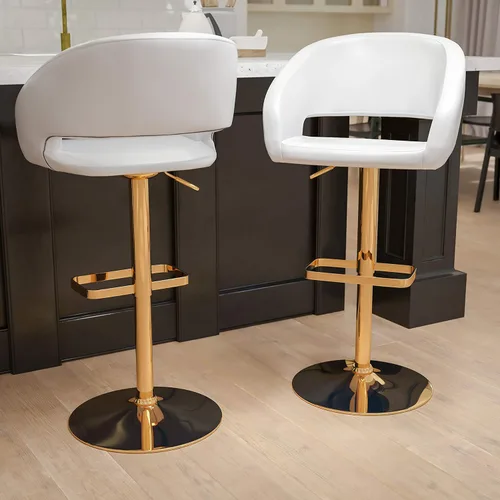 Miniatura 18 de Flash Furniture Erik Taburete de bar contemporáneo de altura ajustable con reposapiés y respaldo medio redondeado, taburete tapizado o altura
