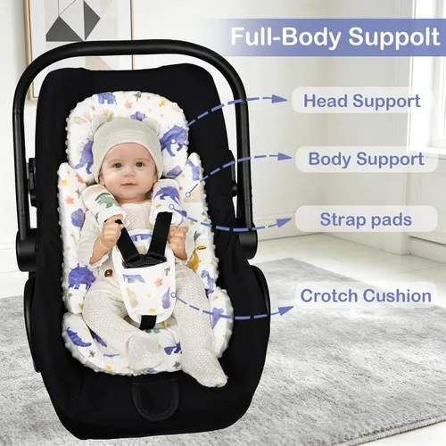 Miniatura 6 de Inserto de asiento de automóvil infantil con 3 fundas de correa, soporte de cabeza de asiento de automóvil suave para niñas bebés, tela de felpa