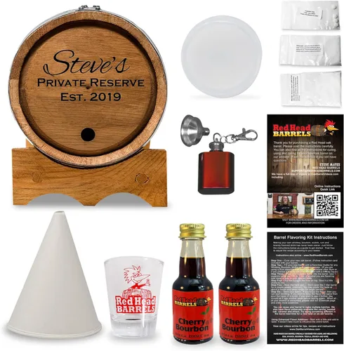 Miniatura 9 de Red Head Barrels - Barril de envejecimiento de roble blanco americano grabado personalizado de 2 litros con juego de regalo saborizante, vaso de Ron