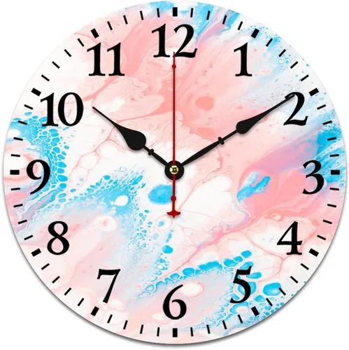 Miniatura 15 de Relojes de pared de madera de 12 pulgadas con piedra de mármol blanco, relojes de pared para interiores, sin tictac, dibujo de números arábigos