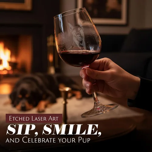 Miniatura 6 de Copa de vino de 12.75 onzas con diseño de perro grabado , D