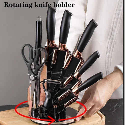 Miniatura 5 de Juego de cuchillos de cocina antiadherentes de acero inoxidable, 9 piezas, juego de cuchillos afilados con afilador, juego de cuchillos con soporte