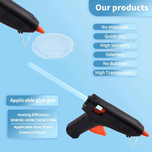 Miniatura 4 de MATUFF Barras de pegamento caliente tamaño completo, 0.43 pulgadas de diámetro x 8 pulgadas de largo, 52 unidades de EVA transparente de pegamento