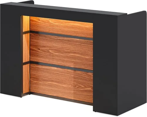 Miniatura 8 de LITTLE TREE Escritorio de recepción de 63 pulgadas, mesa de recepción moderna con luz LED, mostrador frontal, mostrador de madera para vestíbulos