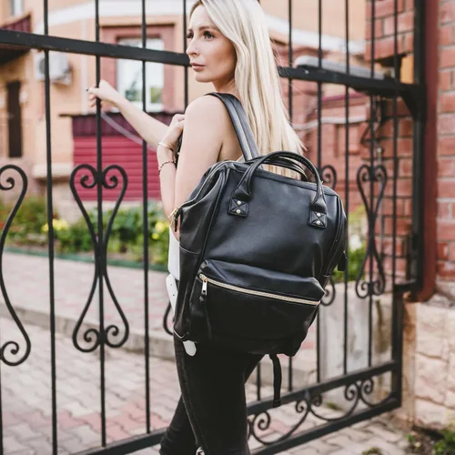 Miniatura 5 de Kah&Kee - Mochila de cuero con compartimento para laptop, ideal para viajes, escuela, para mujeres y hombres, Negro), PU1211