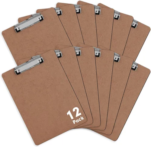 Portapapeles, PANDRI Paquete de 12 Portapapeles de Tablero Duro para Oficina, Clip de Perfil Bajo, Tamaño Carta A4 Estándar, Suministros para Aula,