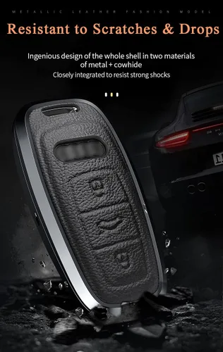 Miniatura 6 de SANRILY Funda de llave para Audi 2020 2021 de cuero de metal, Negro