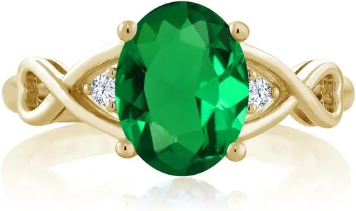 Miniatura 2 de Anillo de mujer de plata chapada en oro amarillo de 18 quilates con esmeralda y topacio blanco de imitación verde