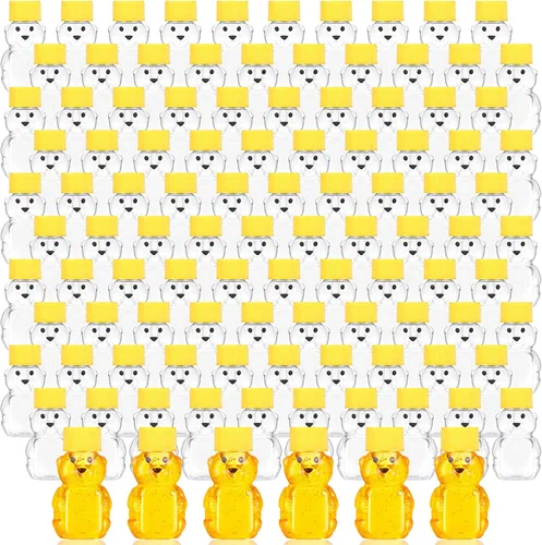 Miniatura 8 de Patelai 96 botellas de plástico de 2 onzas con forma de oso de miel transparente con forma de oso, dispensador de miel vacío con tapa, tarros