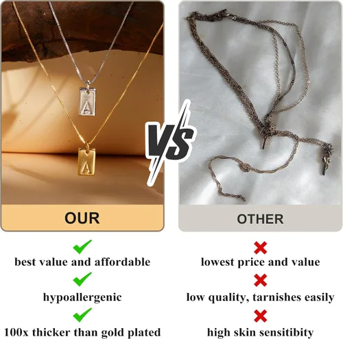 Miniatura 3 de Poxtex Gold Initial Necklaces for Women Non Tarnish, 14K Gold Dainty Square Letter Pendant Necklace Waterproof A-Z Trendy Thin Chain Name Necklace
