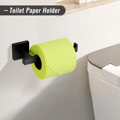 Miniatura 5 de YACVCL Juego de Barra de Toalla Negra de 5 Piezas, Juego de Accesorios de Baño de Acero Inoxidable SUS304, Barra de Toalla de 60 cm, Soporte