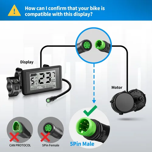 Miniatura 2 de Pantalla LCD Ebike hembra de 5 pines C961 para Bafang BBS01B BBS02B BBSHD Mid Drive Motor, computadora de pantalla Ebike con protocolo UART 0-9