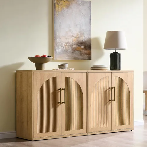 Miniatura 25 de ACCOHOHO Aparador de puerta arqueada, gabinete de buffet, gabinete de acento con estante ajustable, gabinete modular de madera para comedor, sala
