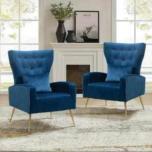 Miniatura 43 de Sillas decorativas de terciopelo con respaldo de ala y almohada lumbar, sillón moderno para sala de estar, dormitorio, silla auxiliar de recepción