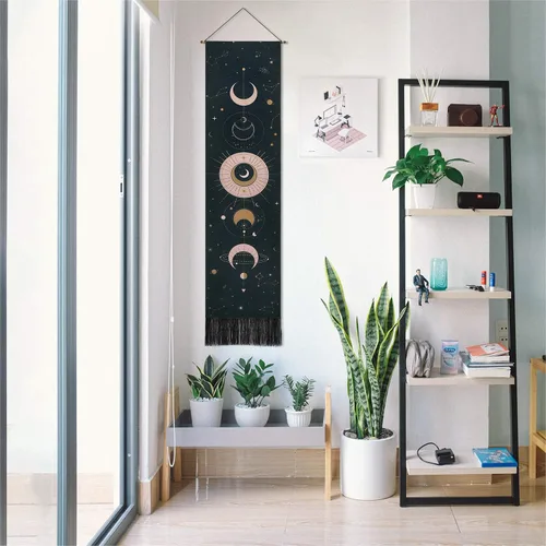 Miniatura 3 de Arte para colgar en la pared de fase lunar, tapiz bohemio para habitación (negro, 12.8 x 51.2 pulgadas)