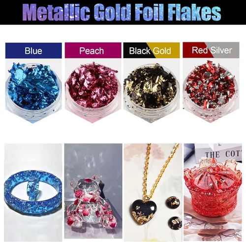 Miniatura 4 de Copos dorados para resina, 30 colores metálicos, lámina para manualidades con pinzas para arte de resina, arte de uñas, joyas y fabricación de velas