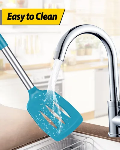 Miniatura 6 de Paquete de 2 espátulas de cocina sólidas de silicona, antiadherentes, utensilios de cocina sin BPA, resistentes al calor, utensilios de cocina Azul