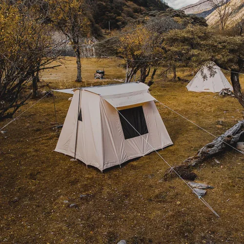 Miniatura 7 de Tienda de campaña de lona de algodón impermeable para 4 estaciones, refugios para acampar al aire libre con toldo y puertas de malla extra anchas