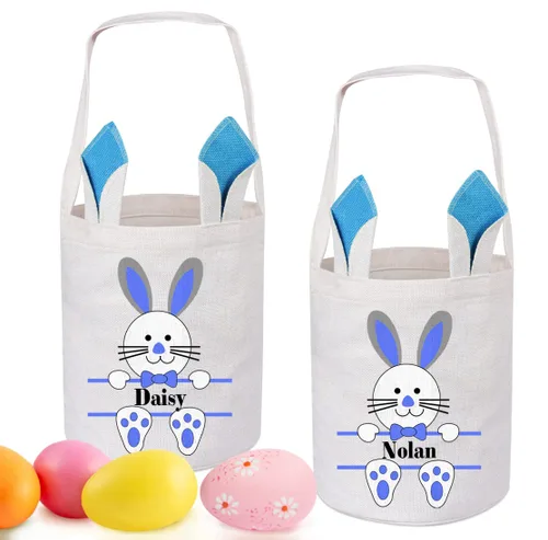 Paquete de 2 cestas de Pascua personalizadas para niños y niñas, regalos de Pascua personalizados de Touber, cesta de Pascua para conejito de Azul