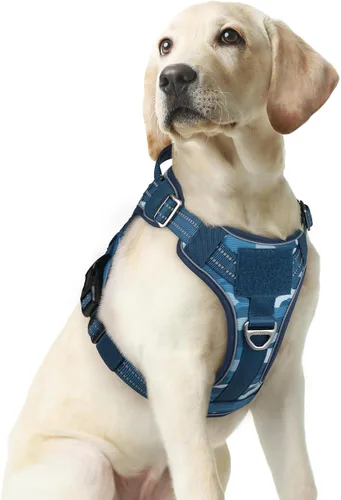 Miniatura 46 de rabbitgoo - Arnés para perros pequeño sin tirones, chaleco táctico de servicio con Molle y asa de control, arnés militar ajustable y reflectante