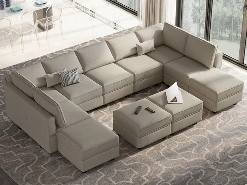 Miniatura 13 de Belffin Sofá modular convertible de gran tamaño con otomanas de almacenamiento, sofá cama seccional extra grande con diván reversible, sofá cama
