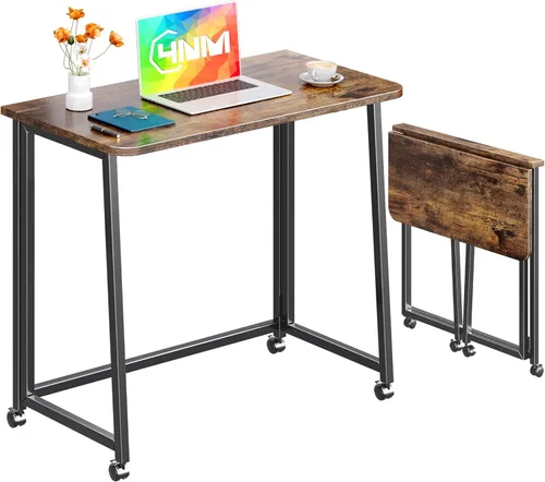 Miniatura 19 de 4NM Escritorio Pequeño Móvil Plegable de 23.6", Mesa de Computadora con Ruedas Plegable para Casa y Oficina, Mesa de Escritura y Estudio