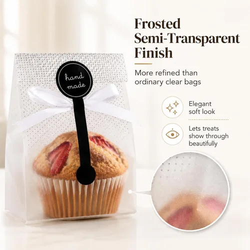 Miniatura 5 de Bolsas de galletas YunKo para regalo Bolsas de celofán transparentes para golosinas Bolsas mini para pan, pastel Bundt, empaque de bombas de Gris