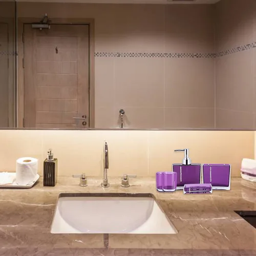 Miniatura 4 de Juego de accesorios de baño de lujo de 5 piezas con soporte para cepillos de dientes, plato, dispensador de bomba de loción líquida y taza, juego