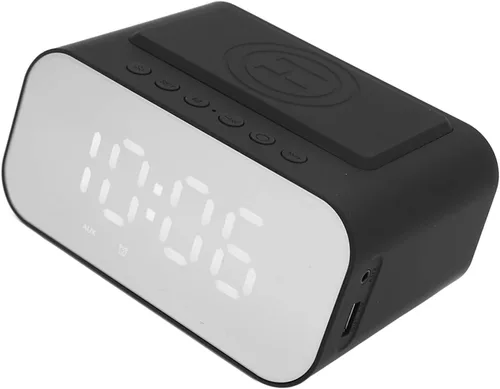 Miniatura 7 de Yunseity Altavoz Bluetooth con reloj despertador, cargador de carga rápida de 15 W, radio FM, temporizador de sueño, 3 niveles de brillo ajustable